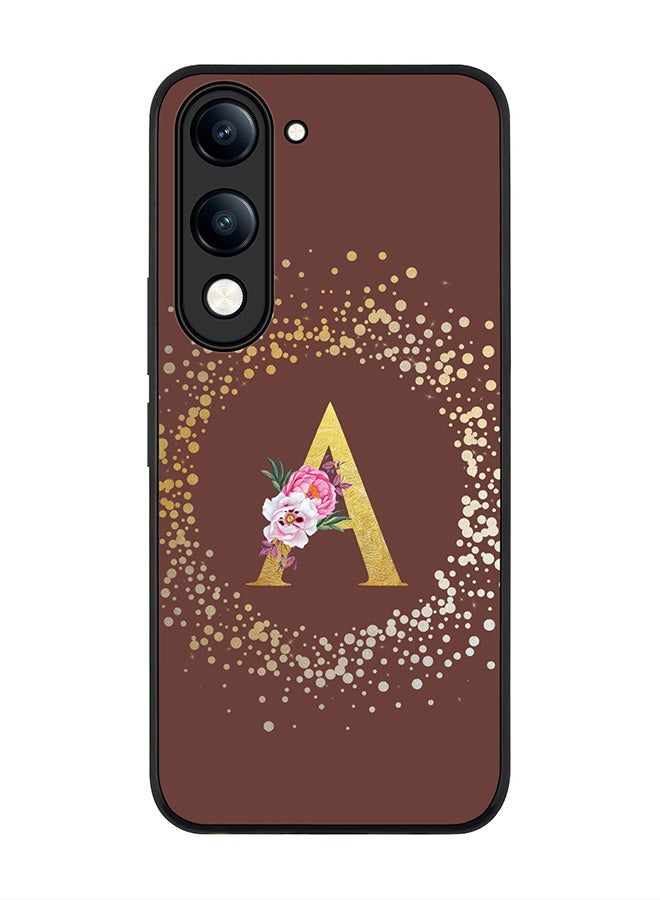 For vivo Y04 / Y29t 5G Case,Slim fit Camera Protection, Shockproof Thin Phone cover  - Custom Monogram Floral - A  (Brown )